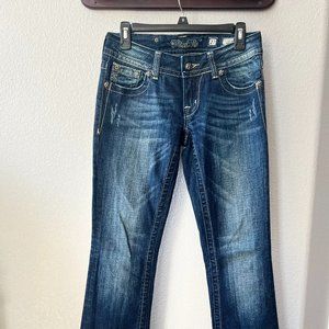 Miss Me - Boot Cut Dark Wash Jean - Angel Wing Back Pockets